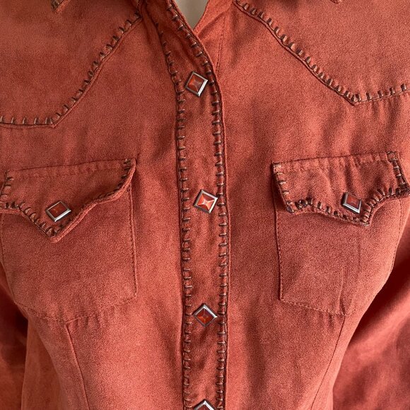 Wrangler Soft Faux Suede Western Snap Shirt Blouse SZ M - Picture 4 of 11